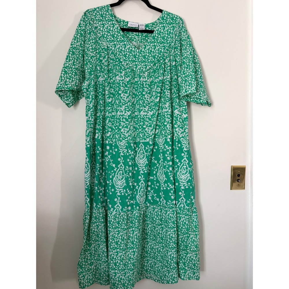 Vermont Country Store Muumuu Dress Boho Cottagecore Green Floral Cotton XL